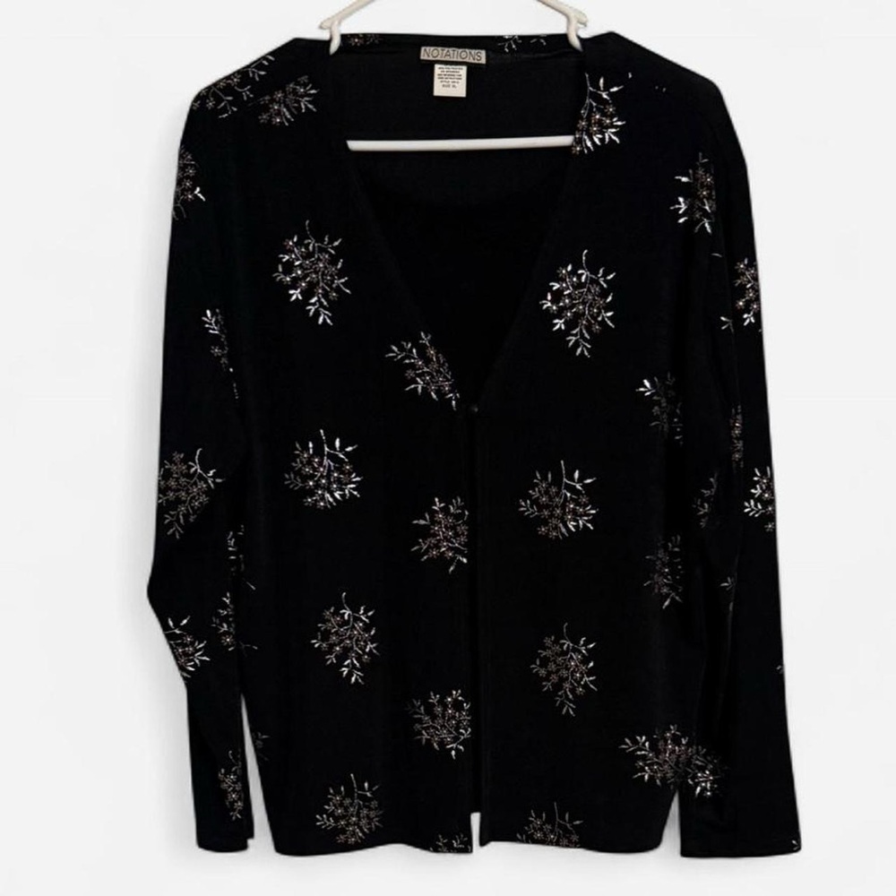 NWT Notations Two-Fer Twinset in Black and Silver Floral